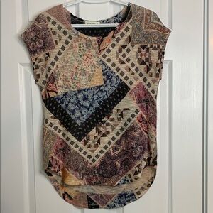 Ginger G Cream Brown Pink Blue Asymmetrical Sleeveless Top